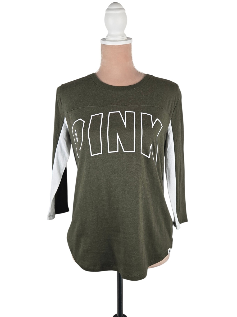 PINK Victoria's Secret Varsity Logo Tee Olive Green Size Medium